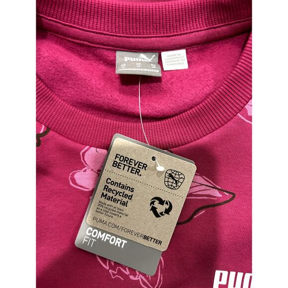 PUMA Women’s Essentials Sweatshirt Floral Vibe Pink Medium Cozy Pullover New B71 - Picture 8 of 9
